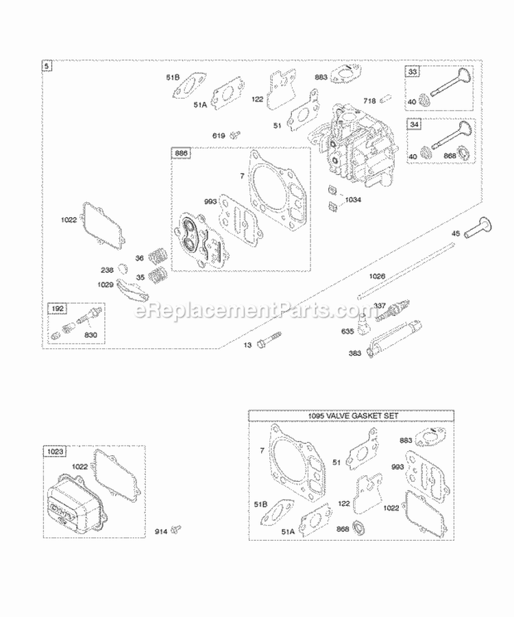 Cylinder Head Diagram and Parts List for 12J602-0122-B1  Briggs and Stratton Engine